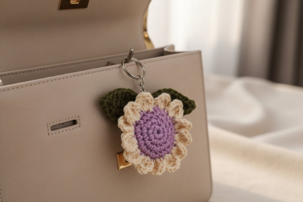 Handmade Crochet Floral Keychain | Pastel Flower Bag Charm & Key Holder