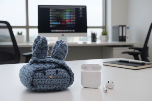 Handcrafted Bunny Crochet Mini Pouch – Grey Edition