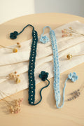 Handmade Crochet Blue Hairband | Adjustable Floral Tie-Up Hair Accessory