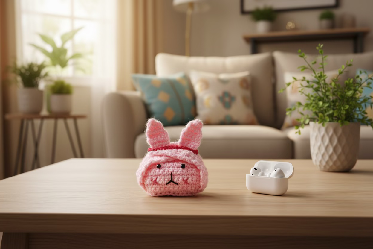 Handcrafted Bunny Crochet Mini Pouch – Grey Edition