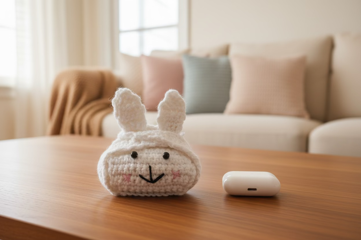 Handcrafted Bunny Crochet Mini Pouch – Grey Edition