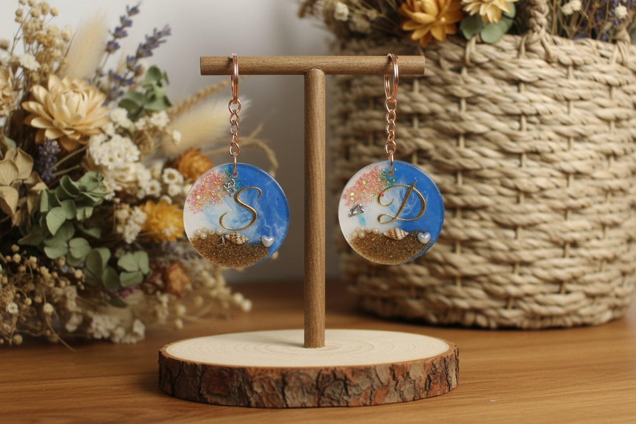 ✨ Personalized Initial Resin Keychain | Alphabet Charm with Glitter Finish ✨