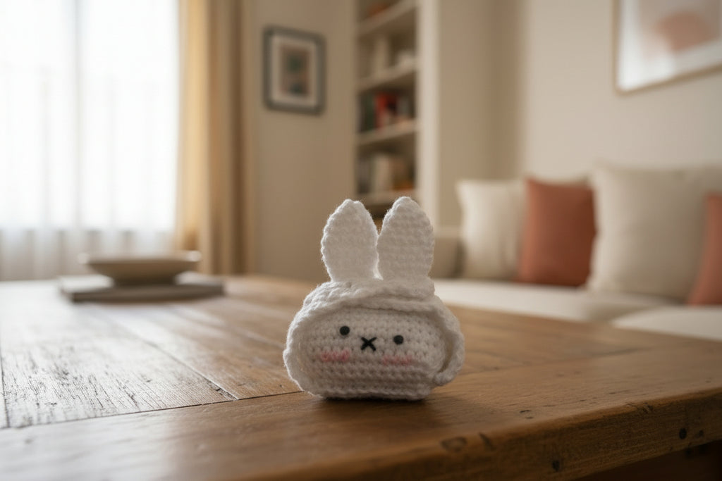 Handcrafted Bunny Crochet Mini Pouch – Grey Edition