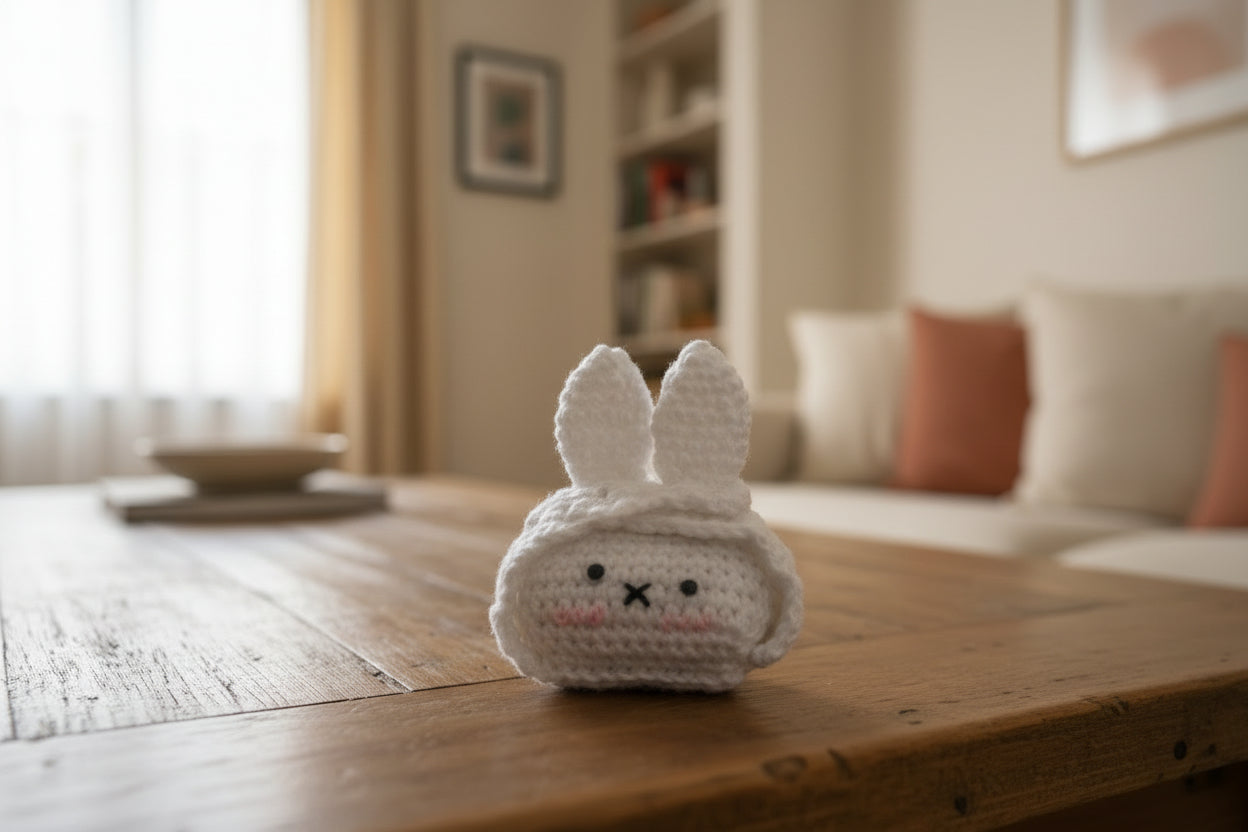 Handcrafted Bunny Crochet Mini Pouch – Grey Edition