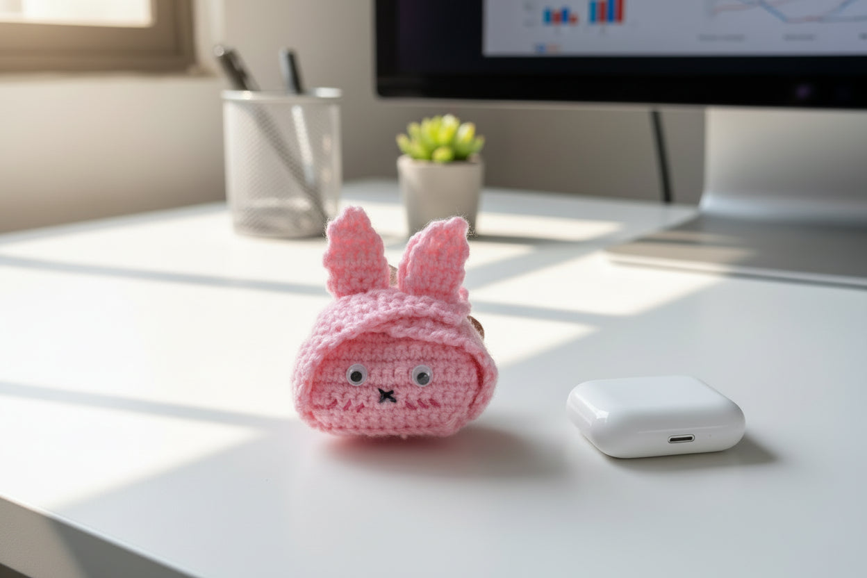 Handcrafted Bunny Crochet Mini Pouch – Grey Edition