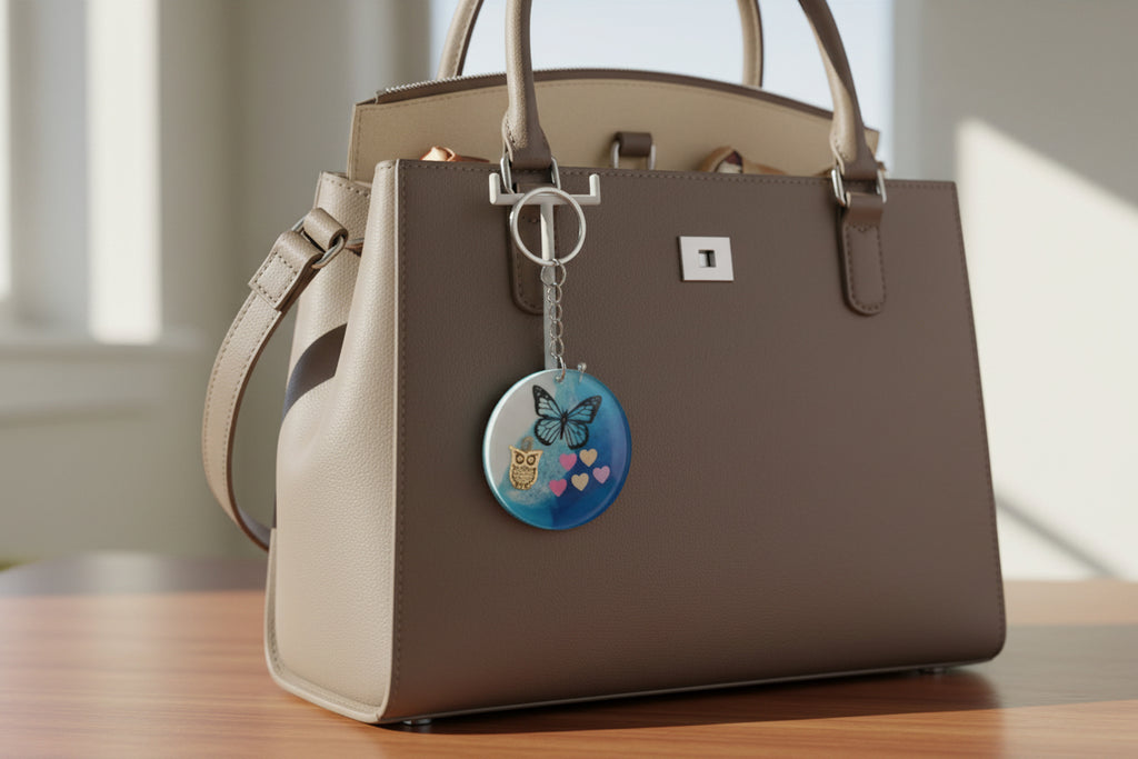 Handmade Resin Butterfly Keychain | Cute Heart Charm with Owl Accent