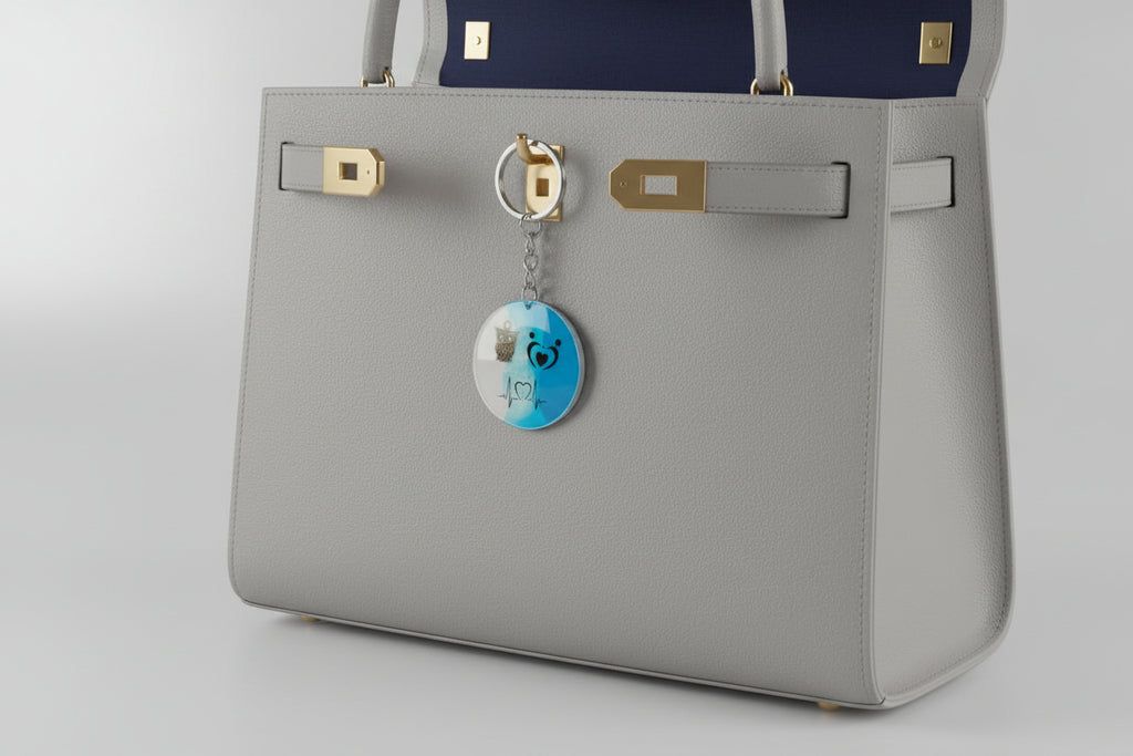 Handcrafted Owl & Heart Resin Keychain – Blue & White Artistic Design