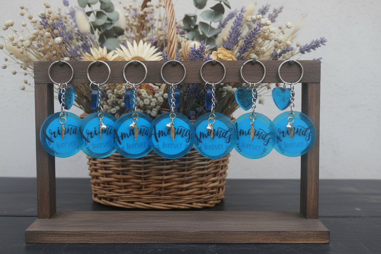 💙 Personalized Blue Resin Keychain – “Friends Forever” Name Design