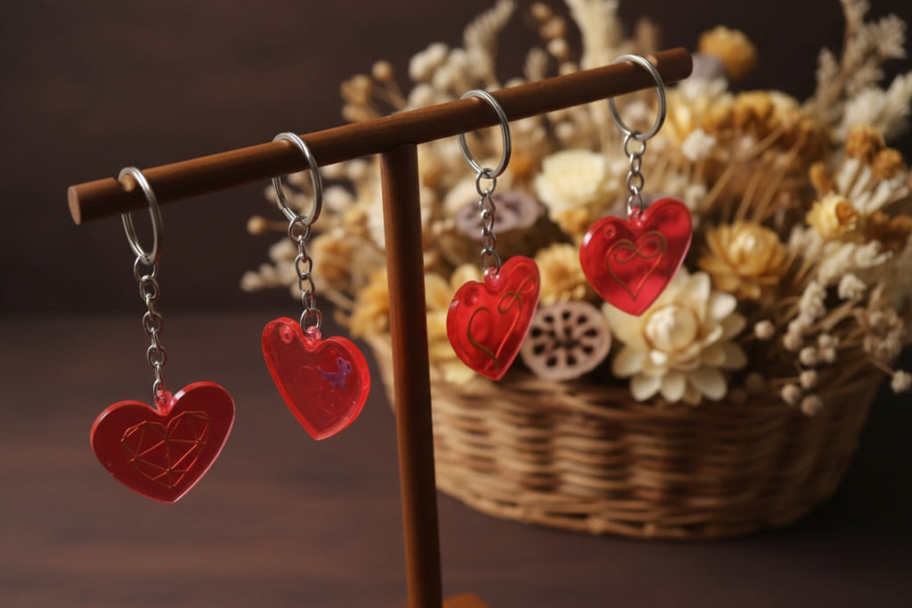 ❤️ Handcrafted Red Heart Resin Keychain – Wire Art Love Design