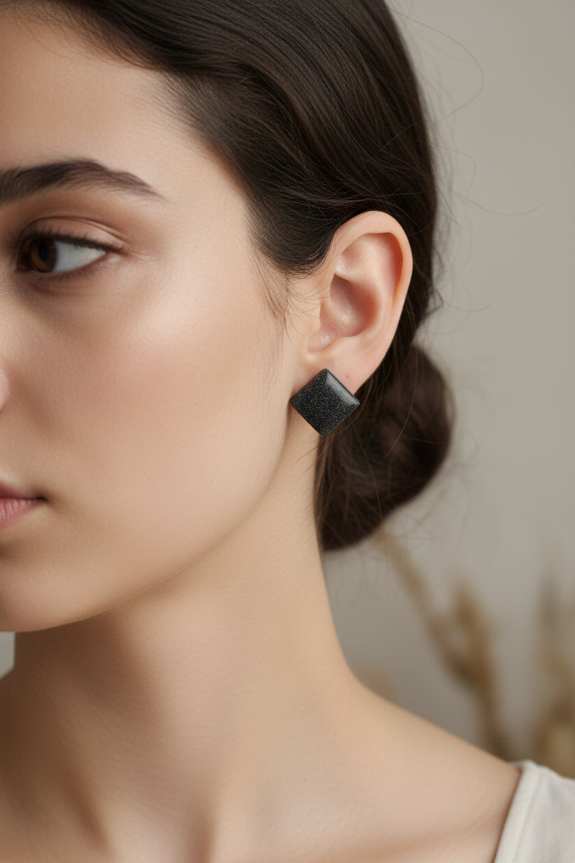 💎 Handcrafted Resin Stud Earrings – Heart, Square & Round Collection