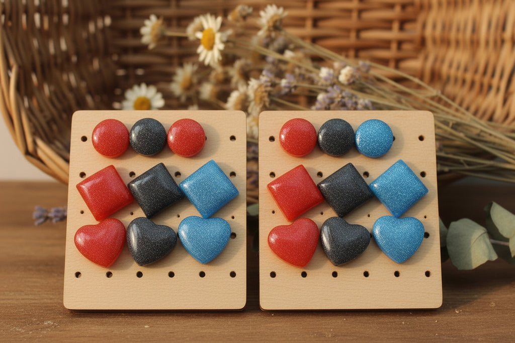 💎 Handcrafted Resin Stud Earrings – Heart, Square & Round Collection