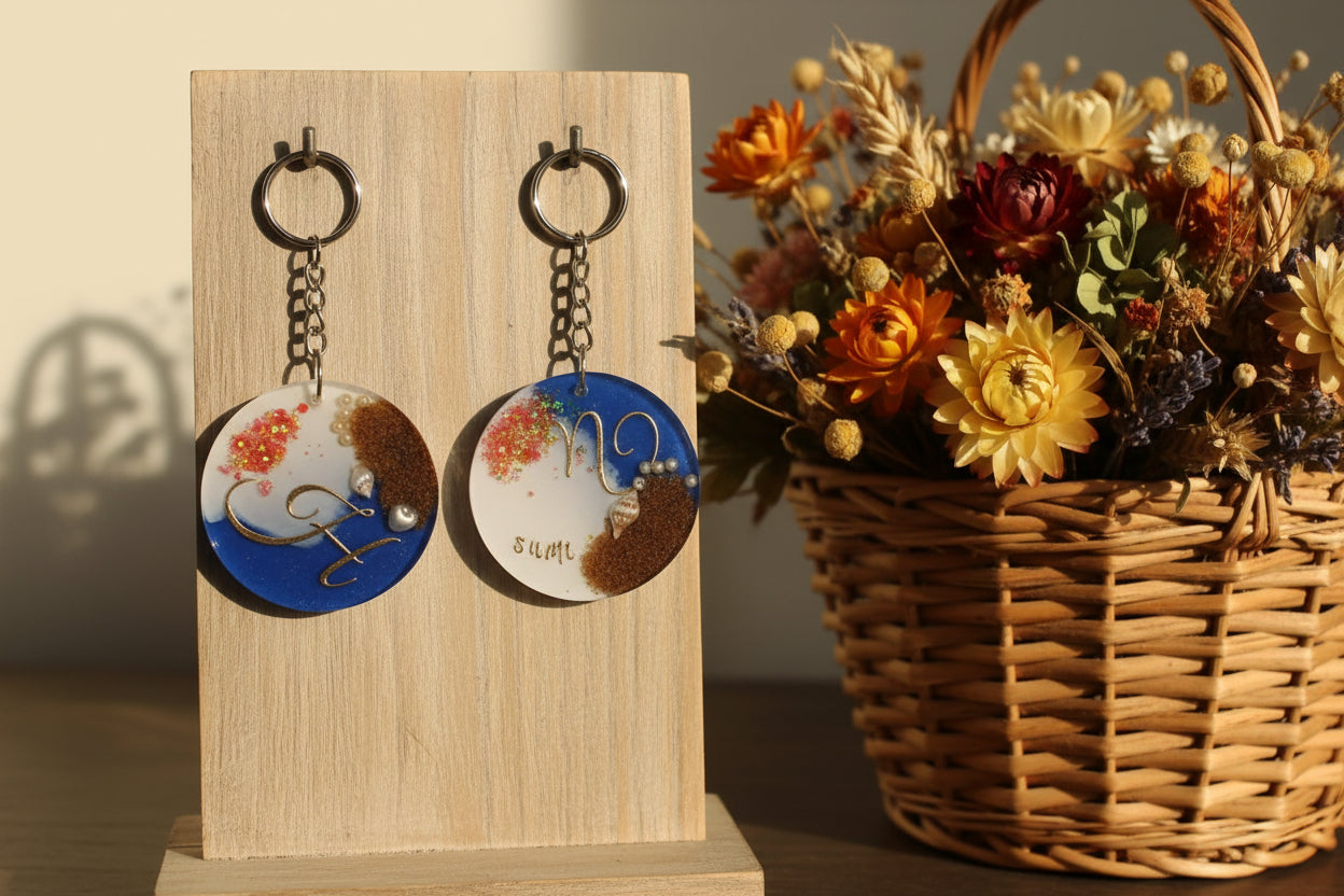 ✨ Personalized Initial Resin Keychain | Alphabet Charm with Glitter Finish ✨