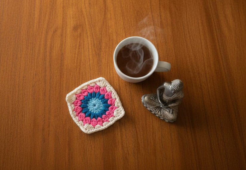 Handmade Crochet Pink Bloom Coffee Mug Mat ☕🌸