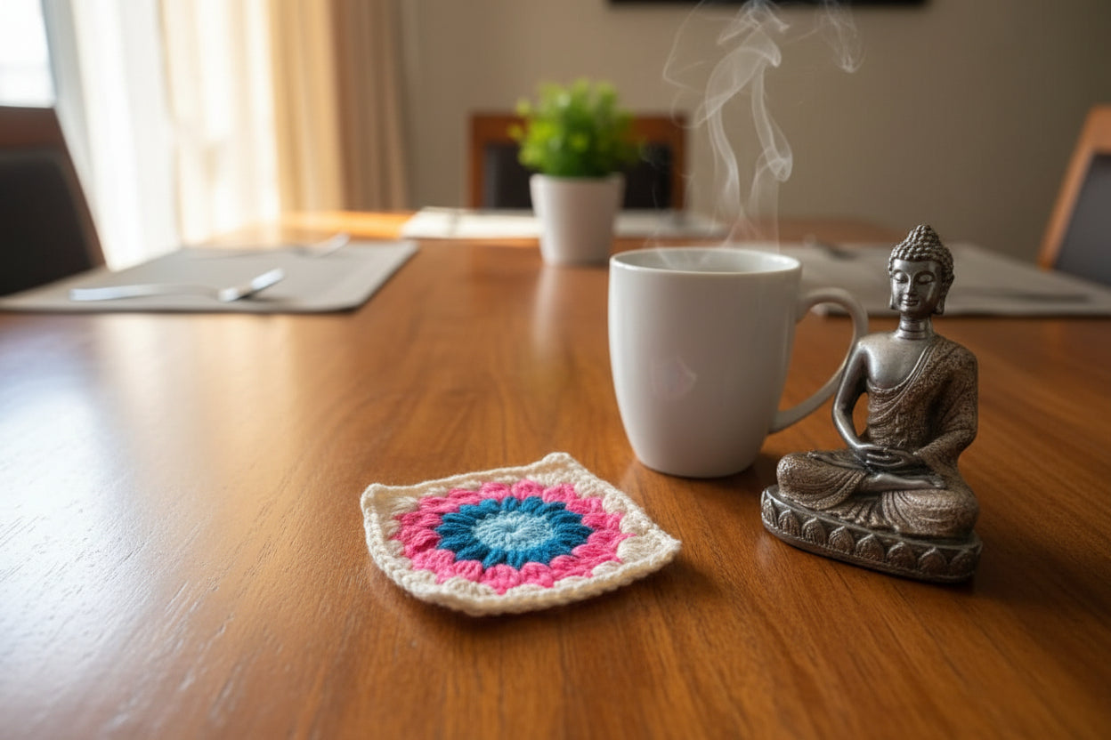 Handmade Crochet Pink Bloom Coffee Mug Mat ☕🌸