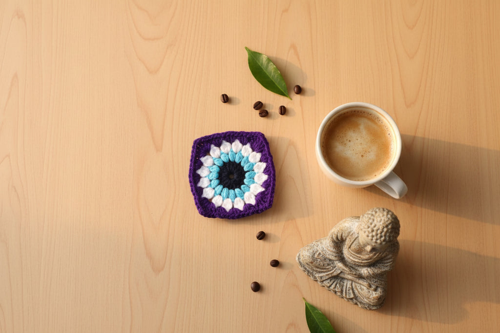 Handmade Crochet Blue Bloom Coffee Mug Mat ☕💙