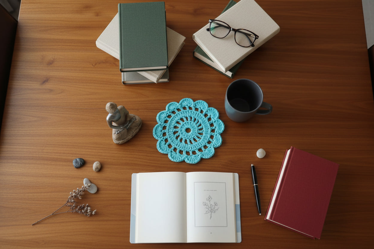 Handmade Crochet Floral Coffee Mug Mat – Turquoise Blue ☕🌊