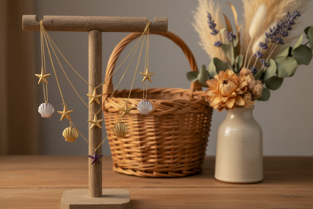 ⭐🐚 Handcrafted Star & Shell Pendant Necklace – Coastal Charm Collection